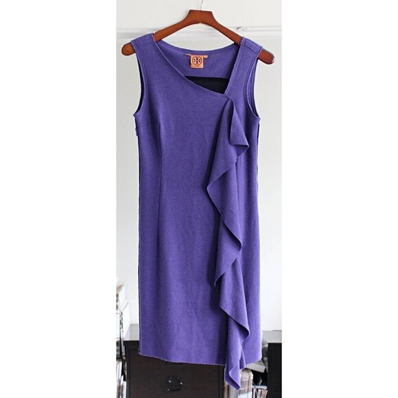 Tory Burch - Taletta Boiled Wool Ruffle Dress - Purple - Small - Picture 6 of 11